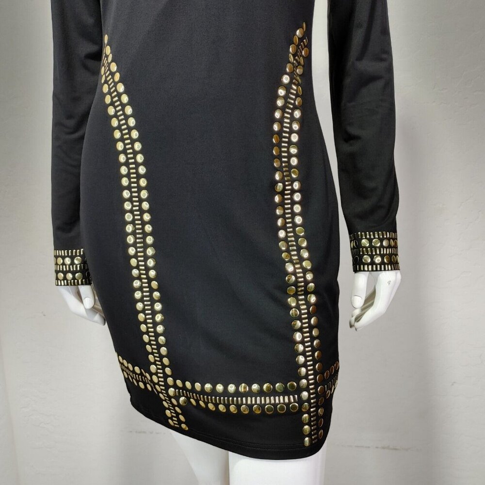 Fashion Nova Such A Stud Dress - Black / Studded Gold SZ L (READ MEASUREMENTS) - Picture 4 of 13
